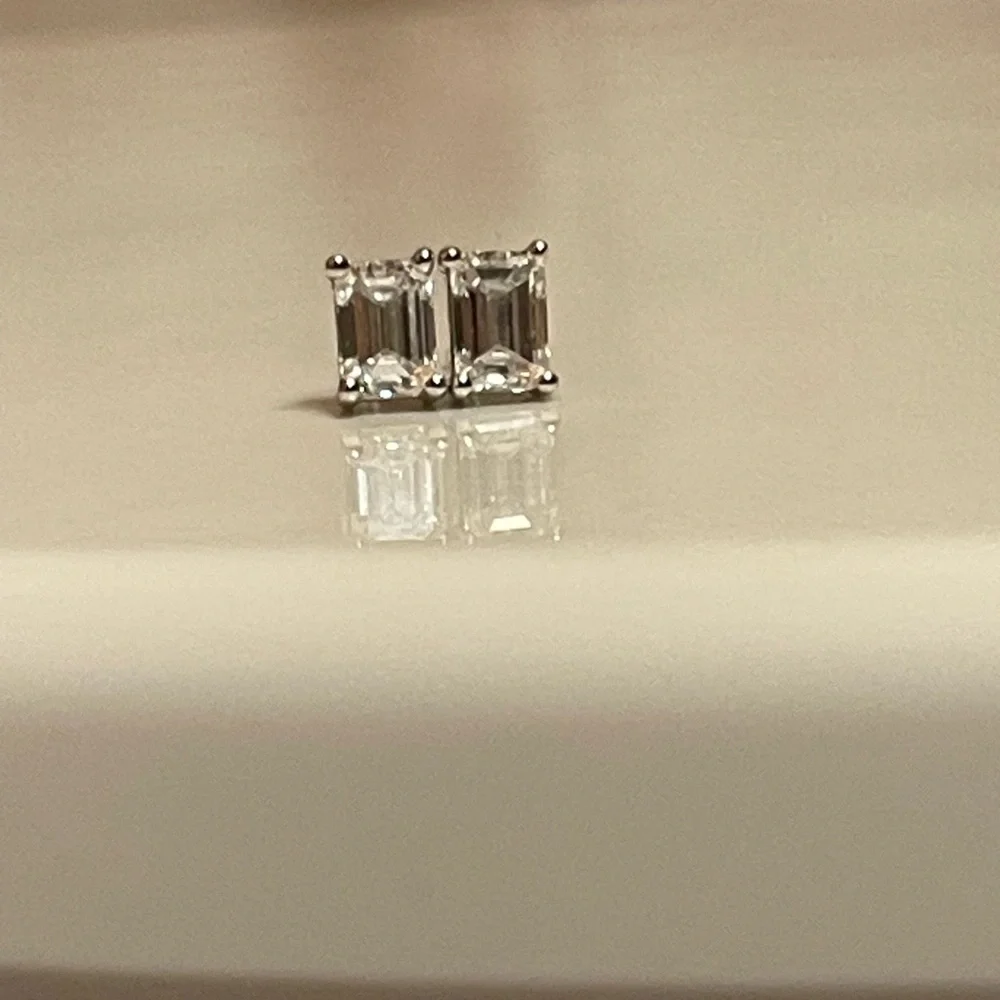 IGI Certified Emerald Cut Laboratory Grown Diamond Earrings 14K WG 1CTW NWT - Picture 5 of 9